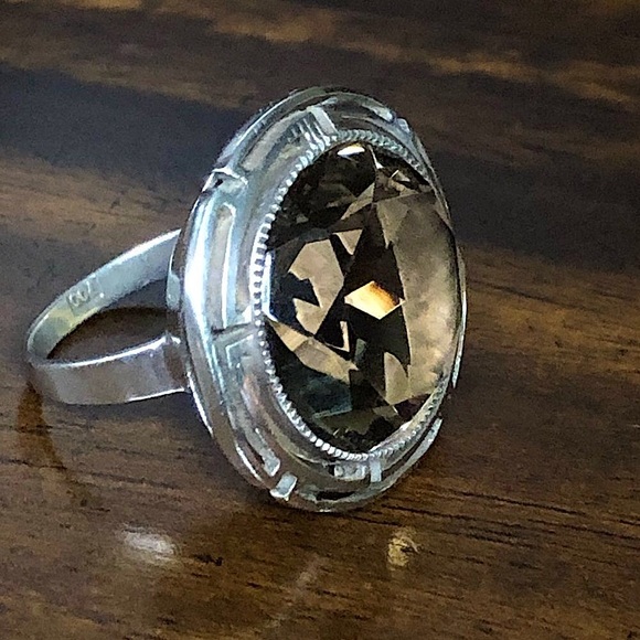 Faceted Smokey Quartz and Sterling Silver Vintage Cocktail Ring Size 6 - Picture 1 of 9